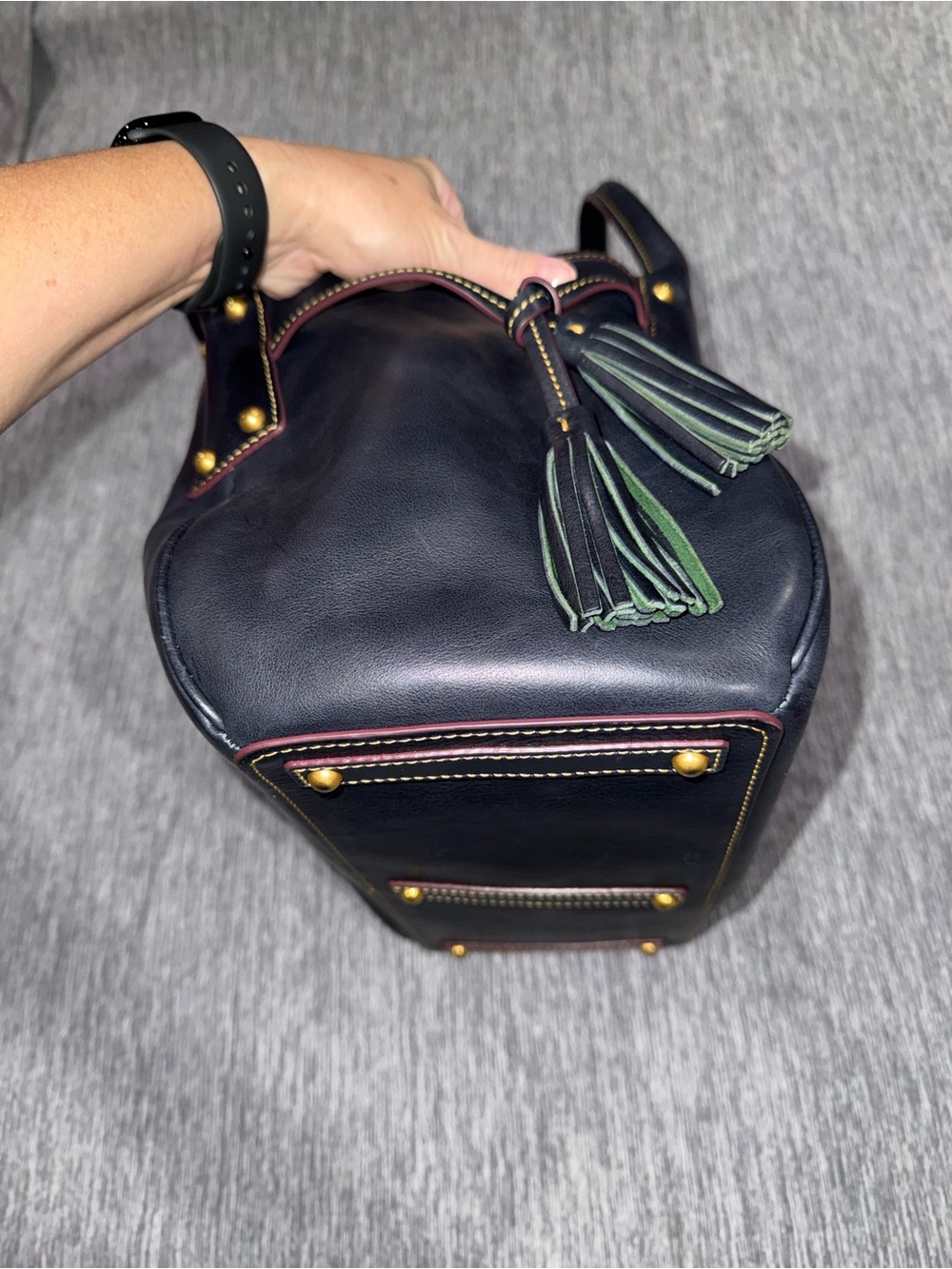 Dooney & Bourke Navy Florentine Leather Logo Lock Gold Hardware - Picture 5 of 14